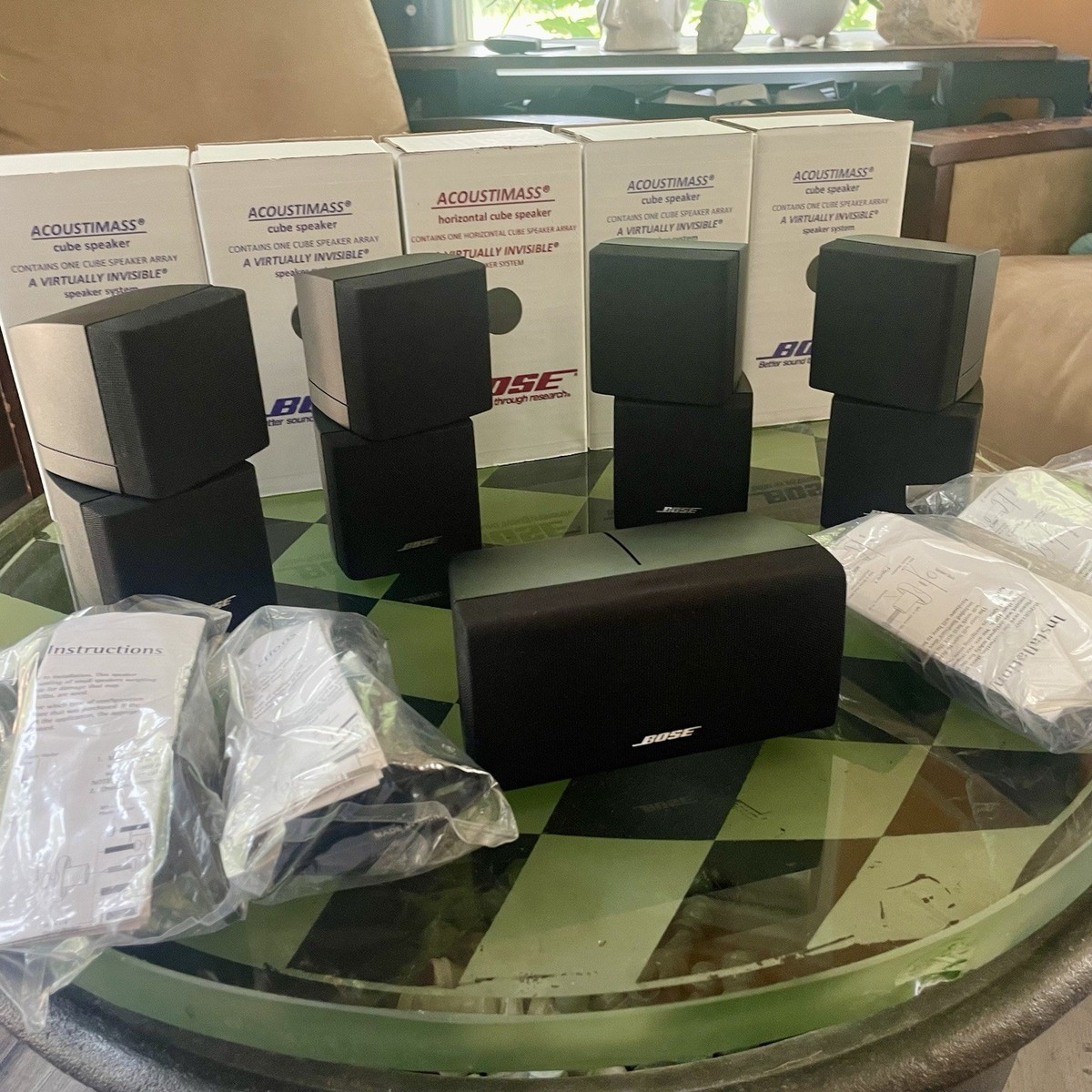 5 Bose Black Speakers MINT 1 Center 4 Surround Double Cube