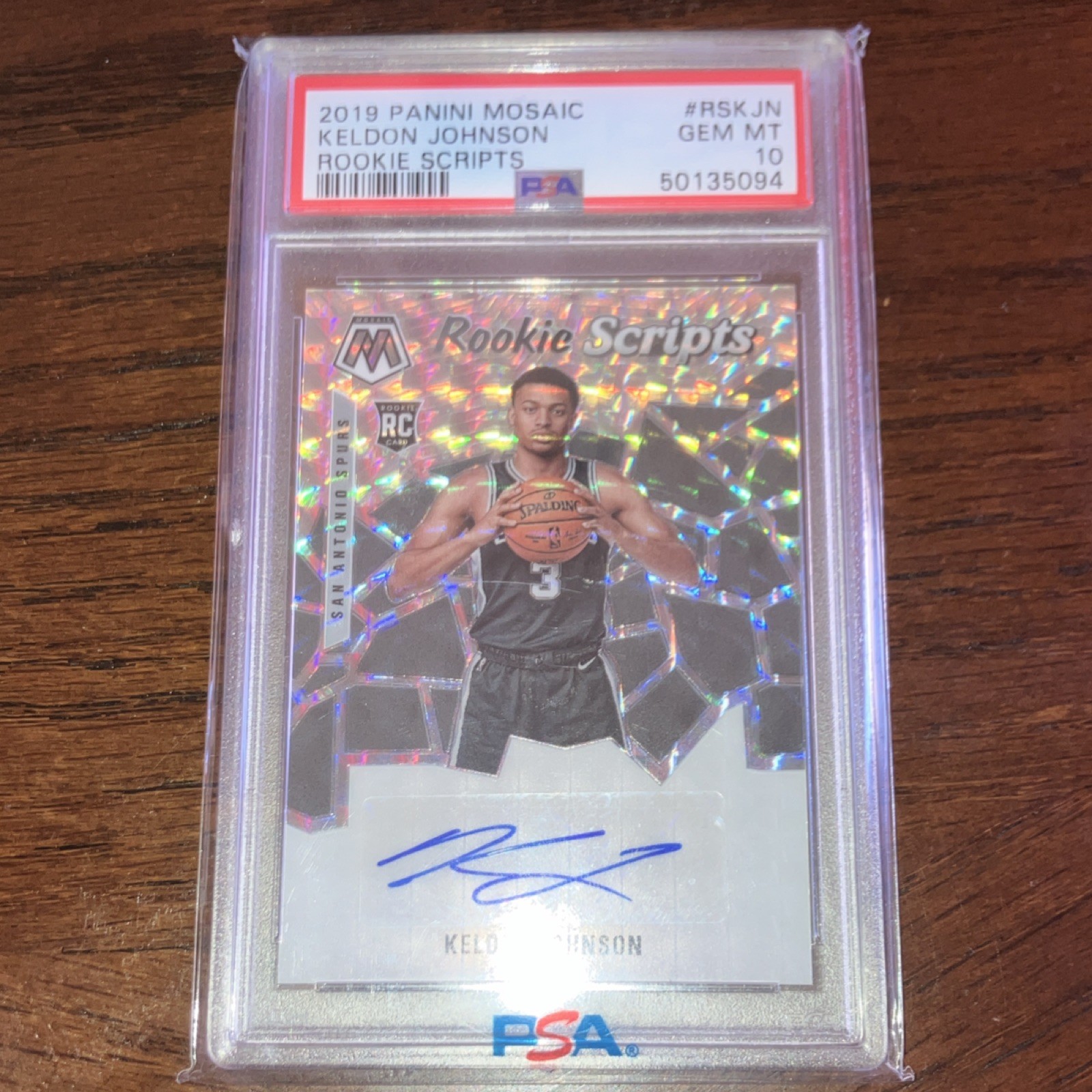Keldon Johnson 2019-20 Mosaic Rookie Scripts Prizm PSA 10 Auto NBA Spurs