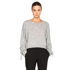 Helmut Lang Wool-Blend Melange Tie-Cuff Bow Cropped Sweater Gray Size Small