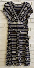 Talbots Striped Belted A-Line Dress Wrap Chest Cap Sleeve Size Small Petite