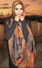 Women s Satin Polyester Headscarf Scarf Abstract Print Coral Black Gray