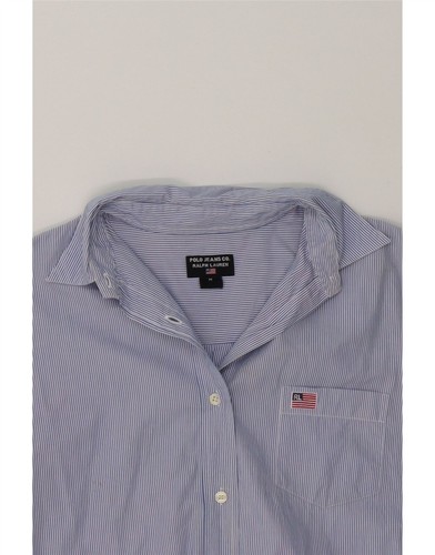 POLO RALPH LAUREN Womens Shirt UK 14 Medium Blue Pinstripe Cotton BB09 - Picture 4 of 4