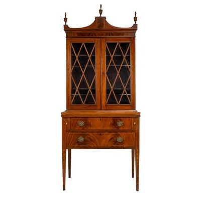 Late 19th Century Flame Mahogany Secretary Desk Bookcase Antique Drop Front Desk