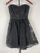 GUESS Strapless Fit n Flair Jacquard Mesh Foliage Print Black Mini Dress Size 2