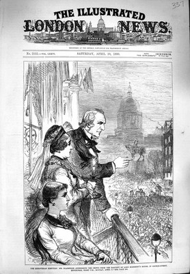 Alter antiker Druck 1880 Midlothian Election Gladstone Lord Roseberry House 19th