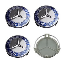 4 COPRIMOZZO MERCEDES AMG CLASSE A B C CLS CLA TAPPI RUOTA CAPS 75mm LIGHT BLUE