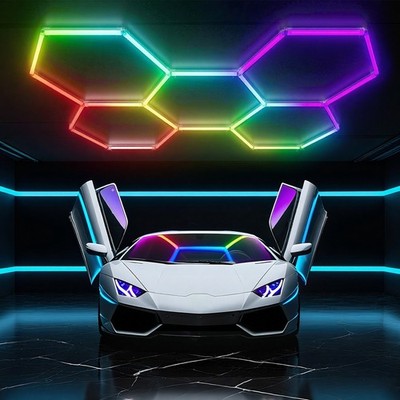 3-7x Hexagon LED Lighting Honeycomb RGB/White Light for Car Garage Detail Retail