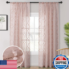 MYSKY HOME Pom Pom Pink Sheer Curtains for Bedroom Girls Room Dusty Rose Curtain