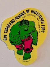 The Incredible Hulk 1,000 pounds of fury vintage Marvel Comics Group sticker RAR