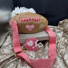 Betsey Johnson Game Day 3D Football-Shaped Crossbody With Pink Strap & Charm NWT