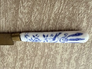 Antique BOHEMIA Germany Fruit Knife Porcelain Blue And White Bronze