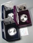 3 PROOF Silver American Eagles. 1986-s, 2006-w, 2005-w. 1 oz .999 each. Box/COA