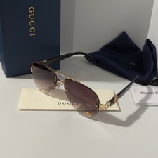 Gucci GG1220S Sunglasses Black Brown Gold Frame Ships Same Day 