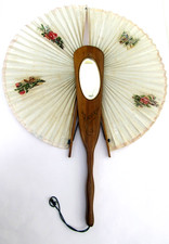 Antique Ricordo Folding Fan with Mirror 10"