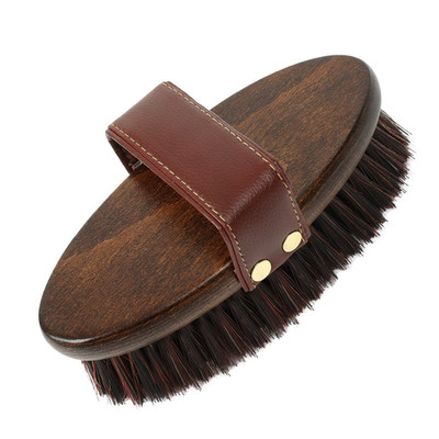 Horse Stiff Body Brush Wooden Body with Leather Strap, Professional Equine Care