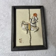 Vtg Wooden Framed Art Horse Gallery Wall Eclectic Weird Home Decor Carousel 80s