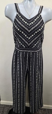 no name Women's Black Floral Stripe Jumpsuit V-Neck Sleeveless Size 16