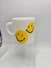 Vintage Smiley Face Fire King Yellow Milk Glass Mug Smile Emoji Coffee Cup