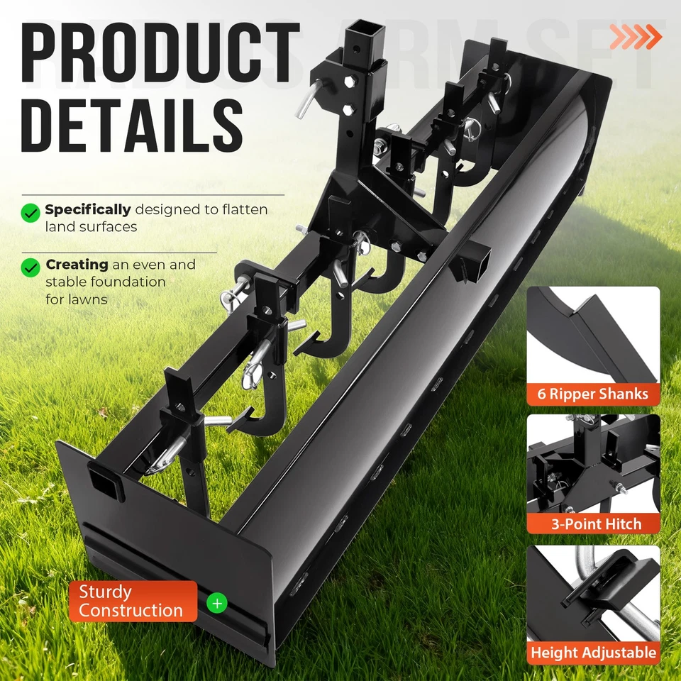 Raspador de lâmina de caixa de aço revestido a pó 55" com 6 hastes escarificadoras para gato 0 e gato 1 - Imagem 3 de 4