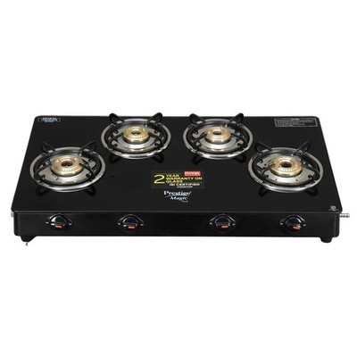 Prestige Magic plus Hartglasplatte (lang) 4 Messing Brenner LPG Gasherd
