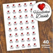 40 Aufkleber "Herzlichen Dank" Etikett Geschenk Danke Fest Motiv Herz