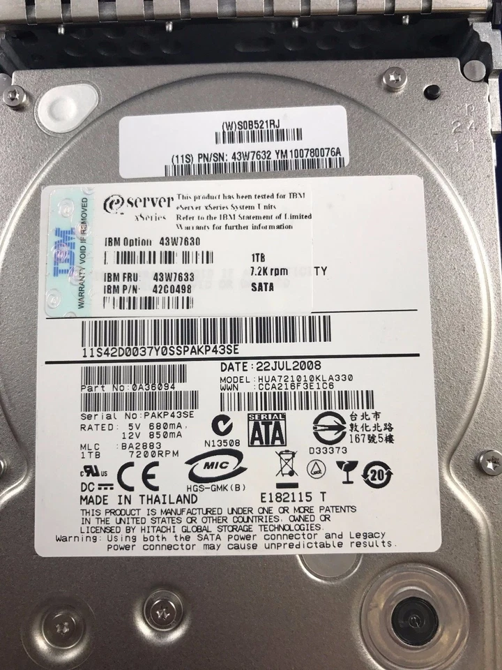 IBM 43W7630 1TB 3.5" Hard Drive 7.2K Dual Port SATA HOTSWAP 43W7633 - Image 4 of 4