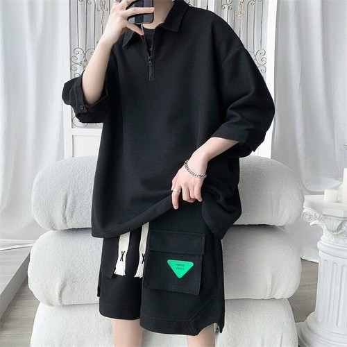 男式套装简单翻领短袖衬衫短裤街头服饰- - Bild 10 von 13