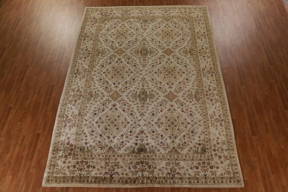 Transitional Floral Agra Area Rug 10x14 Hand-tufted Wool Large Beige Carpet - Image 2 of 4