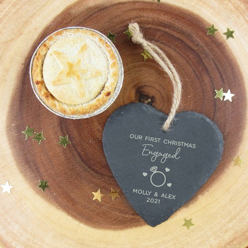 Personalised Our First Christmas Engaged Heart Hanging Decoration Xmas Bauble - Picture 15 of 20