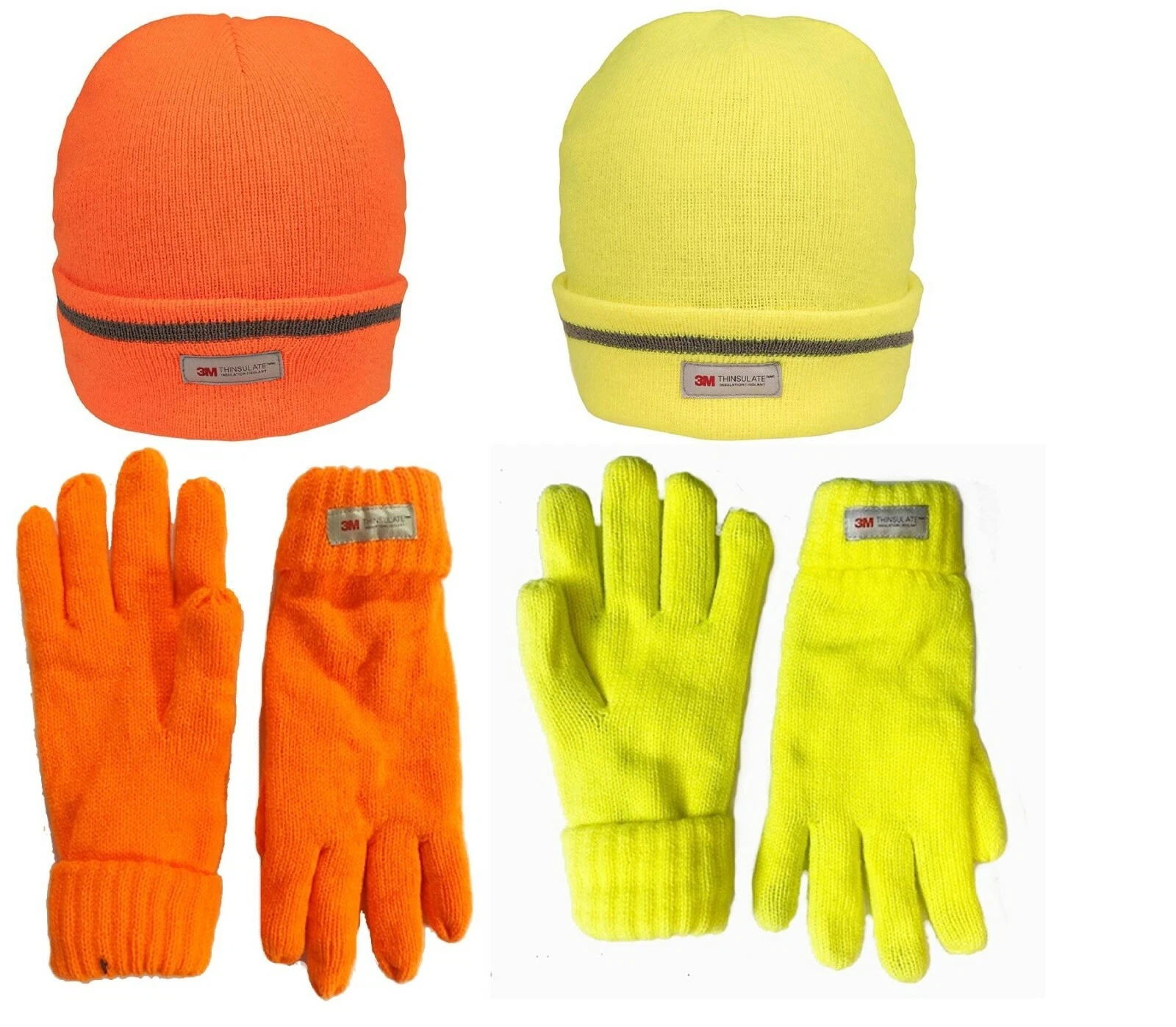 Thinsulate hi viz hat and glove set neon reflective thermal winter ski