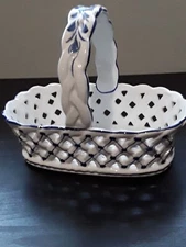 Portugal Hand Painted Ceramic Basket with Pierced sides Numbered and signed