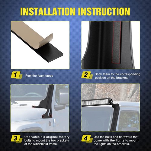 52" LED Light Bar Windshield Mounting Brackets w/ A-Pillar for Jeep JL/JLU 18-24 - Picture 6 of 7