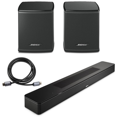 Bose Smart Soundbar, Black with 2x Wireless Surround Speakers, 6' HDMI 2.0 Cable