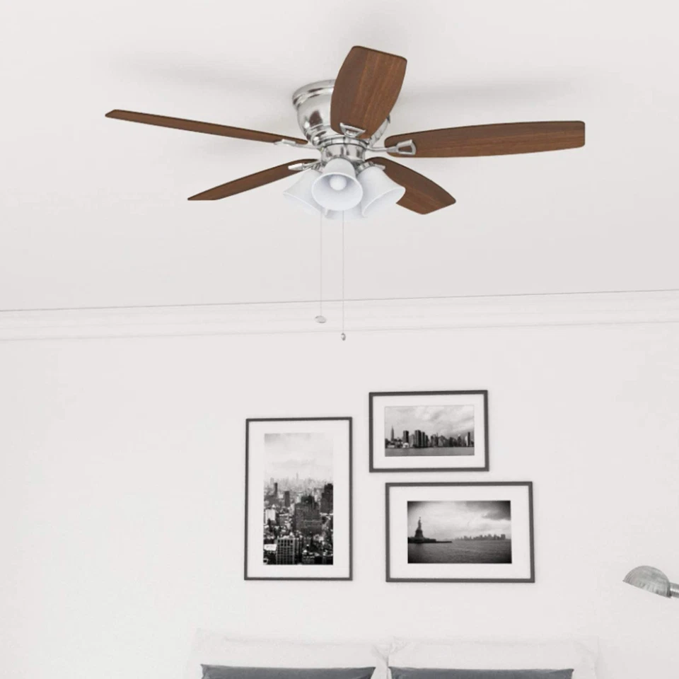 2 Hang Hugger Ceiling Fan 52in Dimmable LED White Swirled Marble Brushed Nickel - Image 3 of 4