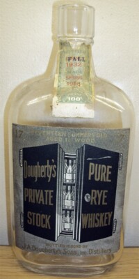 1916 J. A. Dougherty's Sons Whiskey Bottle Paper Label Empty