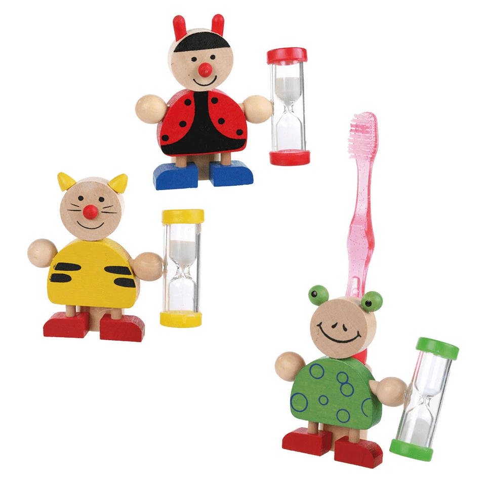 OUT OF THE BLUE KG Kinder Zahnbürstenhalter mit Sanduhr Zahnbürsten Ständer Holz Tier Motiv
