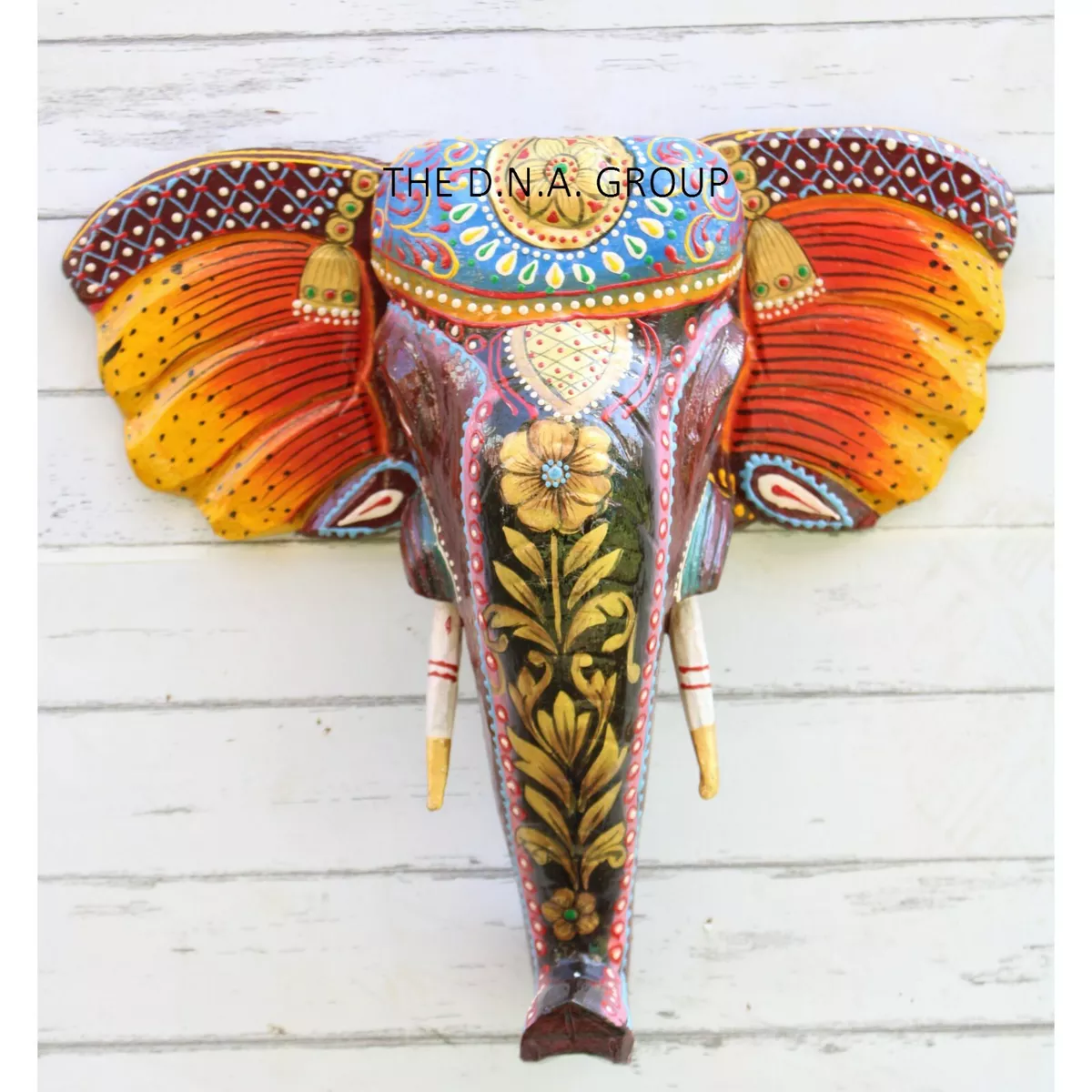 Handpainted Wooden Elephant wall Mask Wooden Wall Decor Head Wooden Elephant  Art | eBay