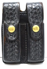 DutyMan Black Leather Double mag holster 1911 Basket Weave 8621