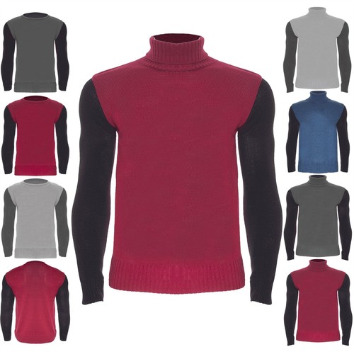 Mens Pullover Knitted Jumper Polo Roll 