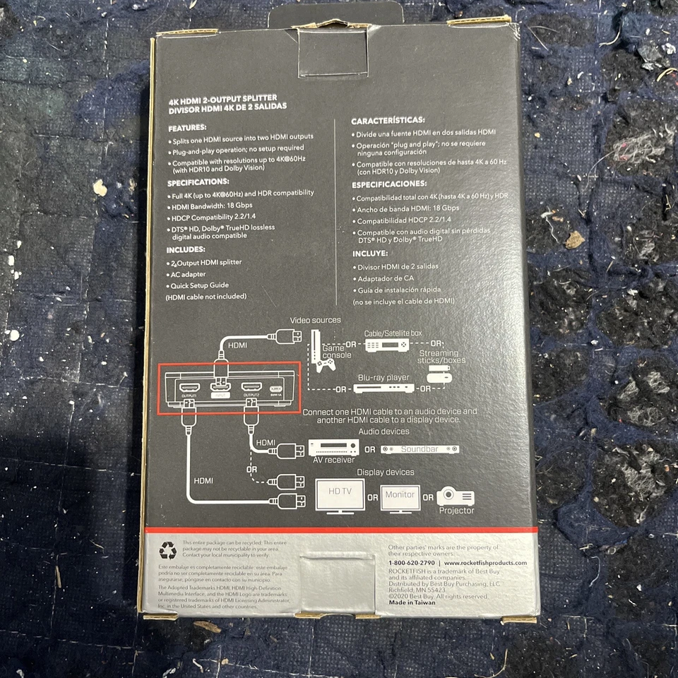 Rocketfish 2-Output HDMI Splitter 4k Ultra HD and HDR Compatible - Image 2 of 2