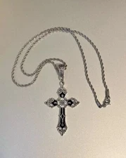 Silver Statement Cross Pendant Necklace Goth Punk Religious Victorian Vintage