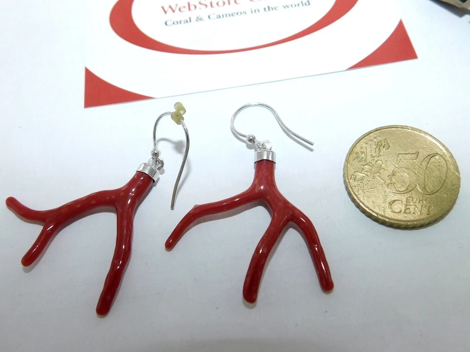 Orecchini pendenti Corallo rosso di Argento da 925 in Rami e Naturali per donna - Immagine 2 di 3