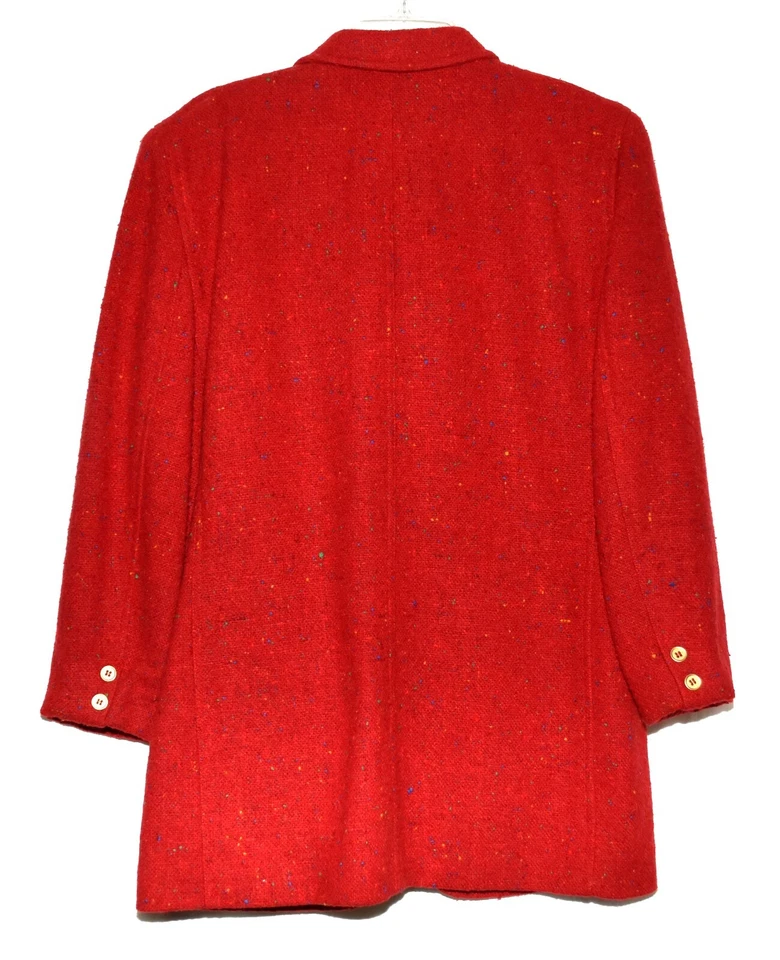 Liz Wear Liz Claiborne Red Tweed Blazer & Side Fringe Skirt Suit Size 12 - Image 2 of 4