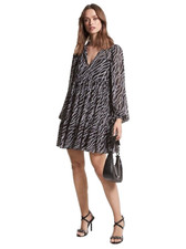 Michael Michael Kors Women's Black Status Print Georgette Babydoll Dress Size M