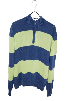 NAVIGARE sz L MENS SWEATER JUMPER COTTON  PULL ON 1/4 ZIP STRIPED STAND-UP NEW
