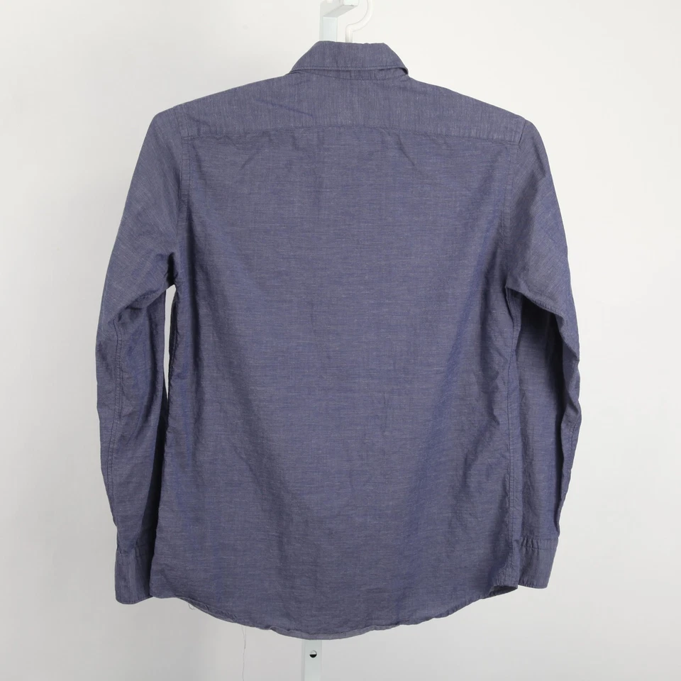 Camisa Eton Para Hombre Mediana Azul Calce Ajustado Manga Larga Abotonada Algodón Mezcla Seda Foto 3 de 4