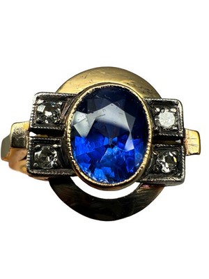 585 yellow gold ring with sapphires and diamonds