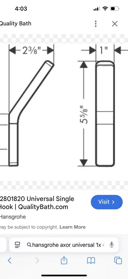 Hans Groge Robe Hook BRUSHED NICkEL finish.Brand New  ( 1 piece) - Image 3 of 4