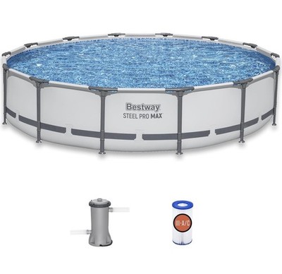 Bestway Steel Pro MAX 14' x 33'' Round Above Ground Swimming Pool Set, 530 GPH