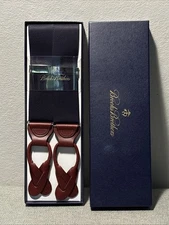 Brooks Brothers Extra Long Suspenders Braces Navy/Burgundy Adj Y Back Leather